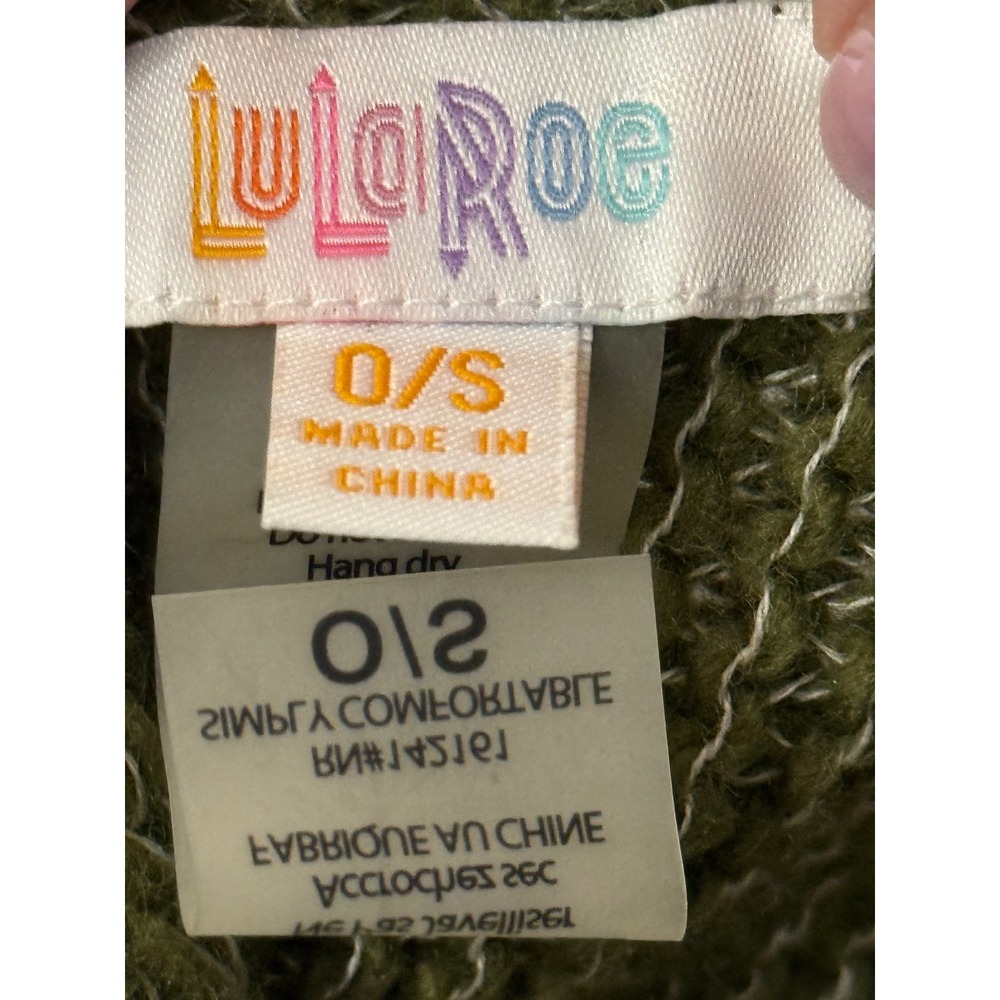 LuLaRoe Mimi Knit Button Front Fringe Wrap Shawl Poncho Olive Green OS - Picture 4 of 6